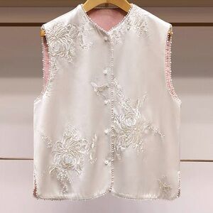 Elegant White Embroidered Reversible Vest